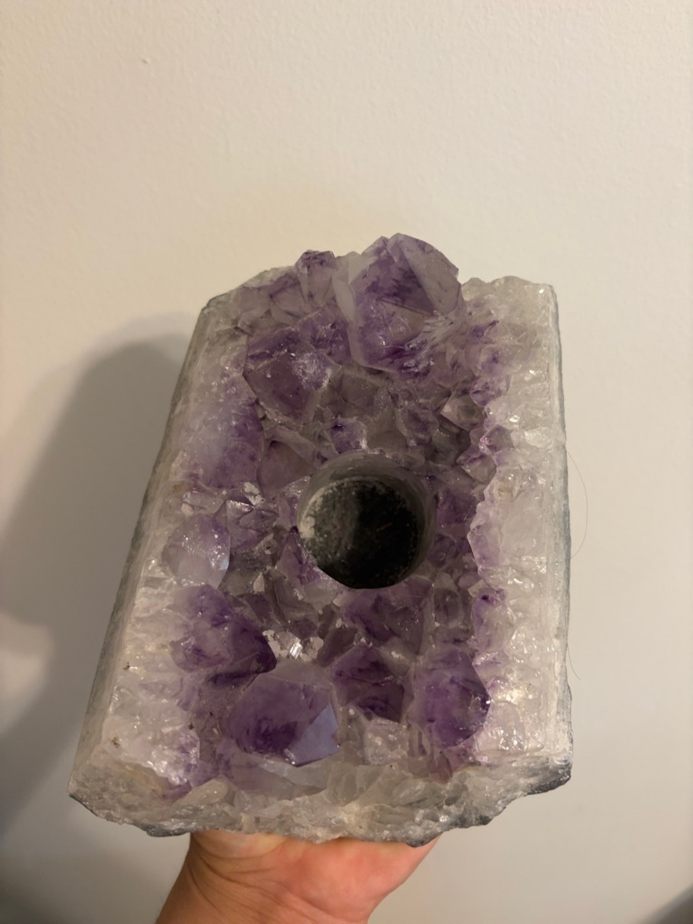 Amethyst Crystal Candle Holder - Purple Quartz Geode